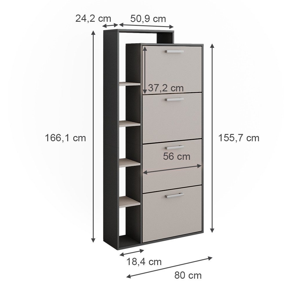 Vicco Schuhkipper Orlando, Anthrazit/Greige, 80 x 166.1 cm mit 4 Fächern günstig online kaufen