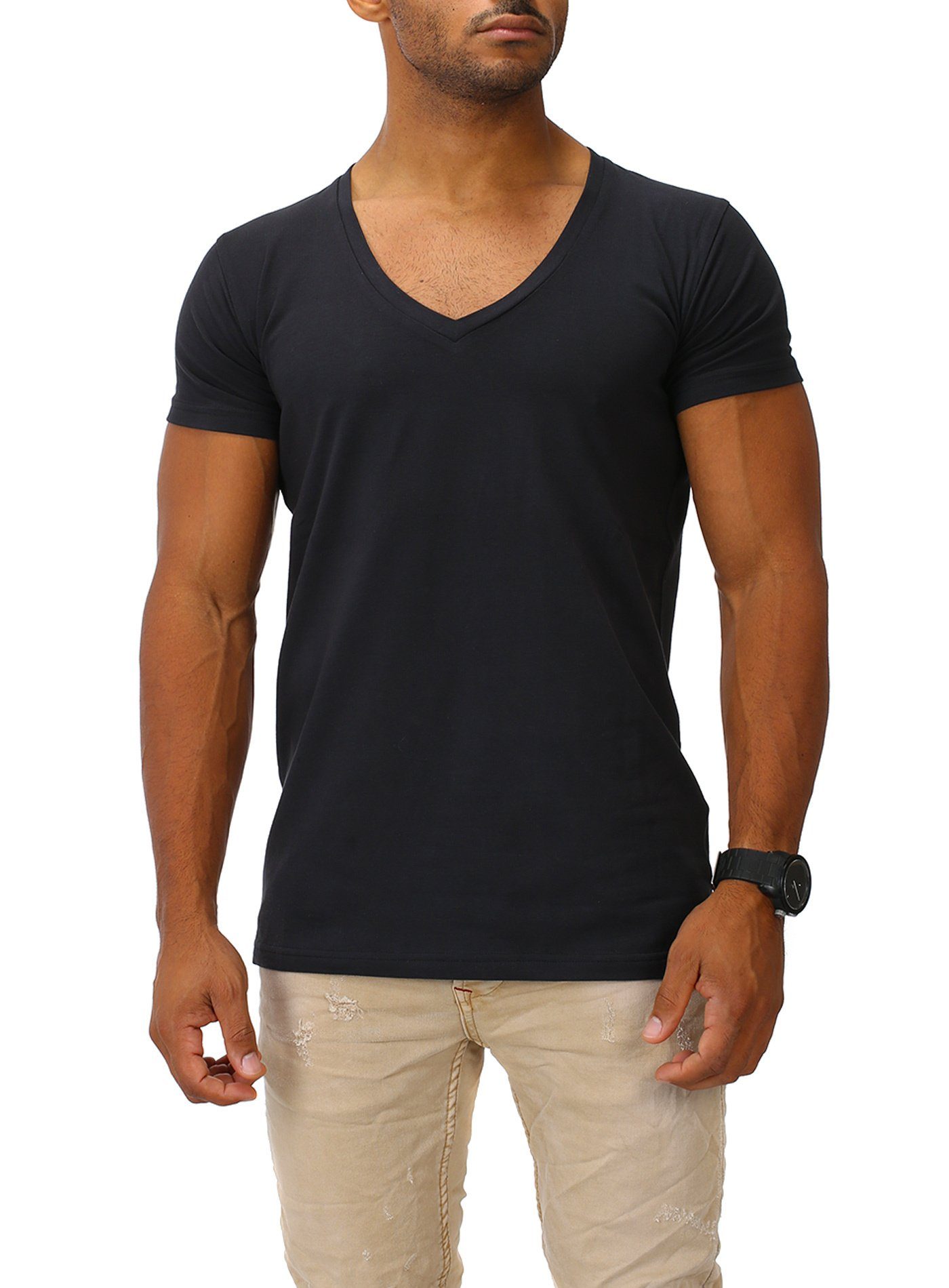 Joe Franks T-Shirt mit tiefem V-Ausschnitt black