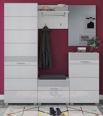 xonox.home Garderoben-Set Linus, (Garderobe 5-teilig in weiß Hochglanz, BxH 170 x 190 cm), mit viel Stauraum