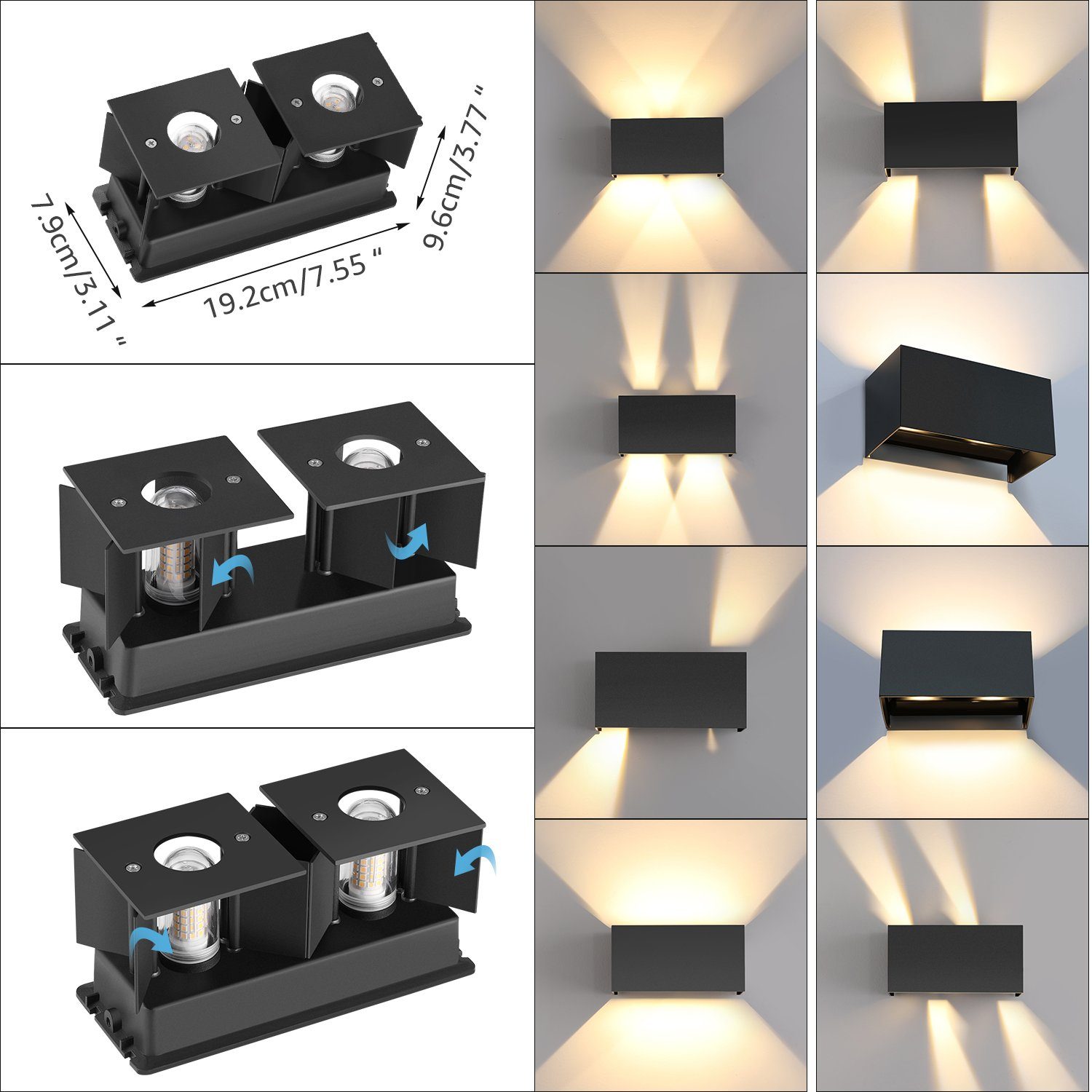 WILGOON Wandleuchte Wandlampe mit Austauschbarer G9 LED lampe Einstellbar Abstrahlwinkel, Ohne Bewegungsmelder, LED wechselbar, Warmweiß, Würfel LED Wandleuchte aus Aluminium AuBenleuchte IP65 Wasserdicht
