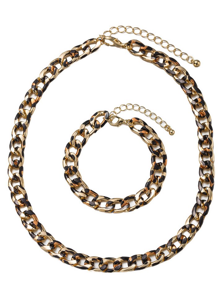 Aniston JEWELRY & WATCHES Ketten und Armband Set Multipack Schmuck Geschenk Kupfer Armkette Halskette Animalprint (Set, 2-tlg)