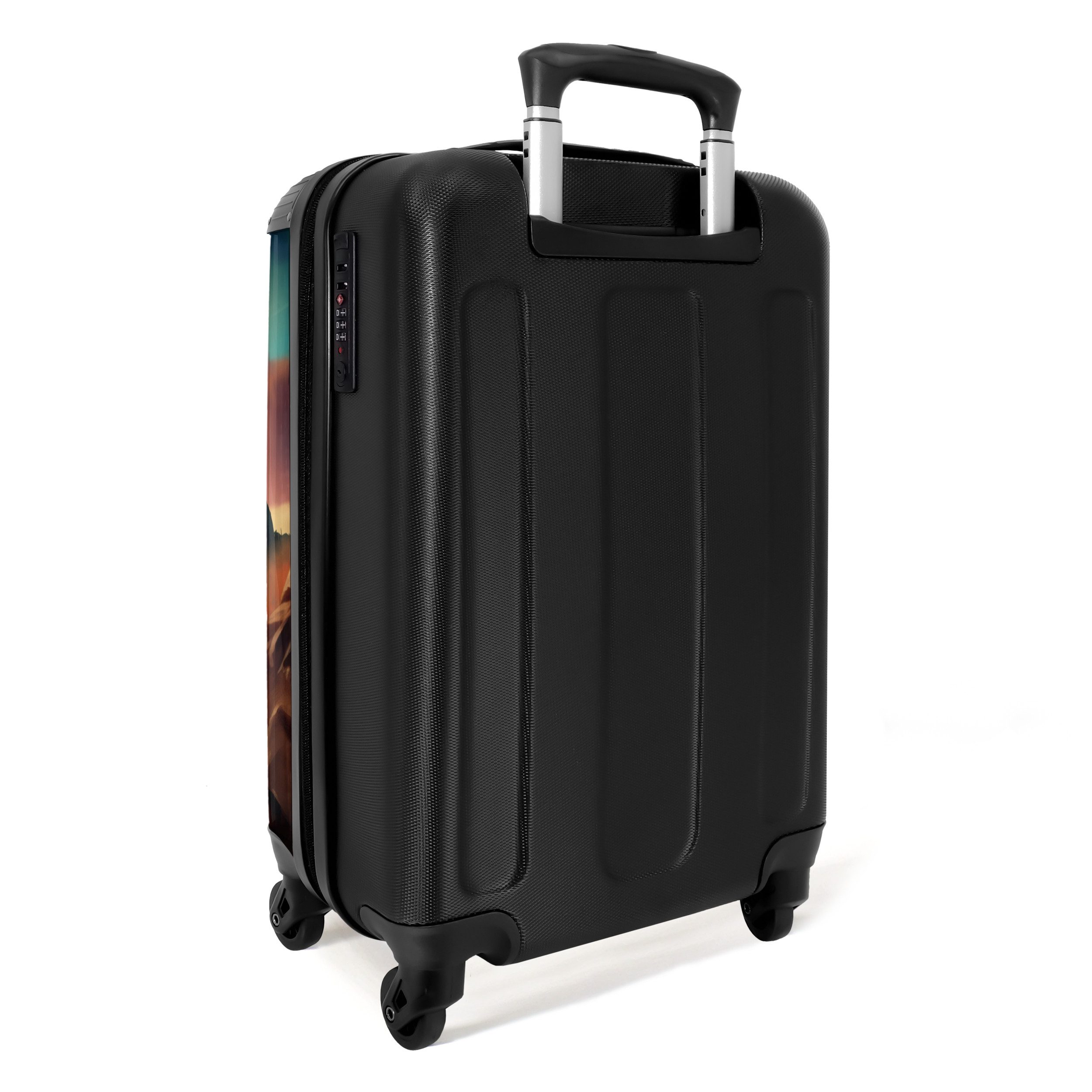 NoBoringSuitcases.com© Kinderkoffer Fliegender Drache über feuriger Bergstraße 55x35x20cm, Handgepäck Koffer, Hartschalenkoffer Kinder, Reisekoffer Jungen