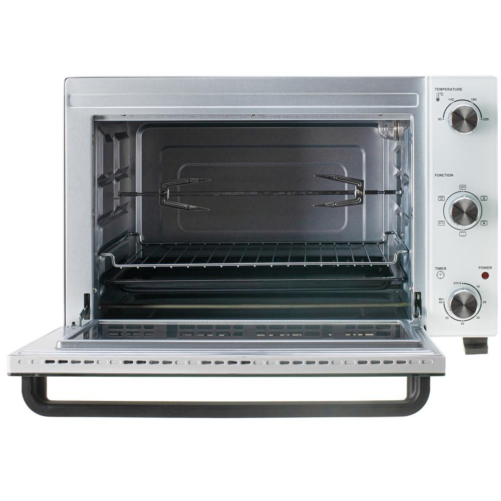 Adler Minibackofen AD 6027, Elektrobackofen, 48L, Mini Backofen, Umluft, Timer, Drehspieß, weiß