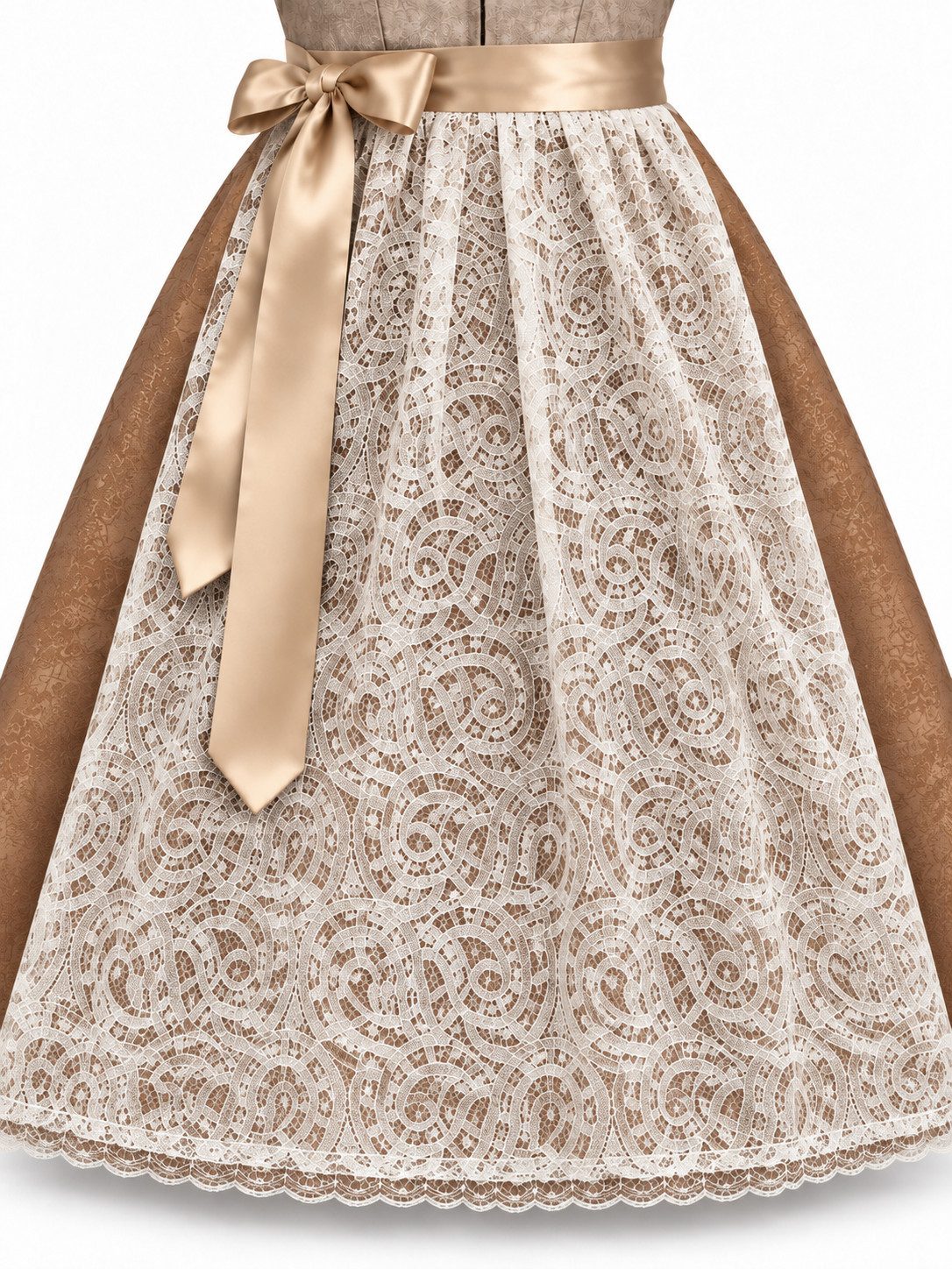 CMRBALL Dirndl Damen Dirndl in Taupe-Braun mit Spitzenschürze und Satinschleife (Set, Dirndlkleid mit Spitzenschürze und Satinband) Spitzenschürze, Satinschleif – Bild 2 von 5