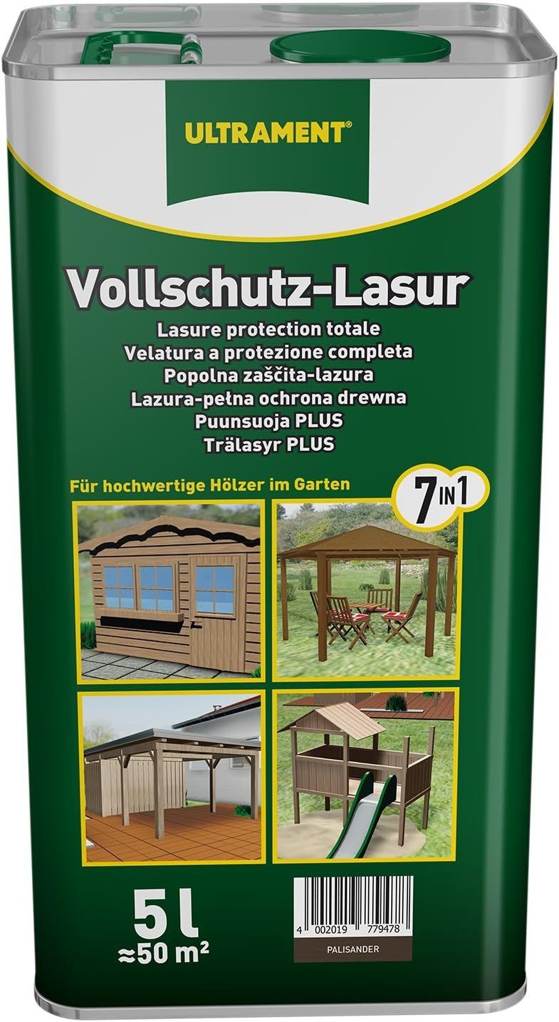 Ultrament Holzschutzlasur Ultrament Vollschutz-Lasur 7-in-1, Palisander, 5L - Holzschutz Außen