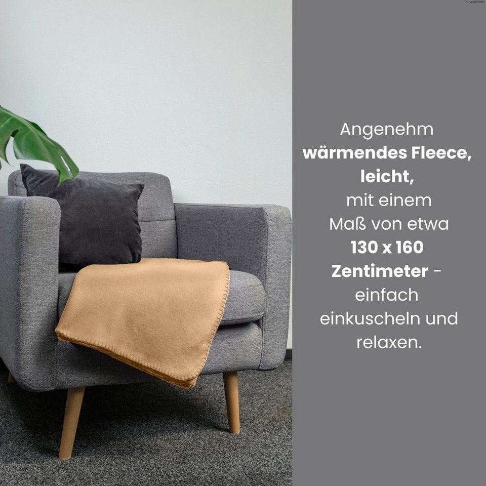 Wohndecke Polar-Fleece, wometo, (3er Set Fleecedecken) mit  Kettel-Einfassung & Anti-Pilling