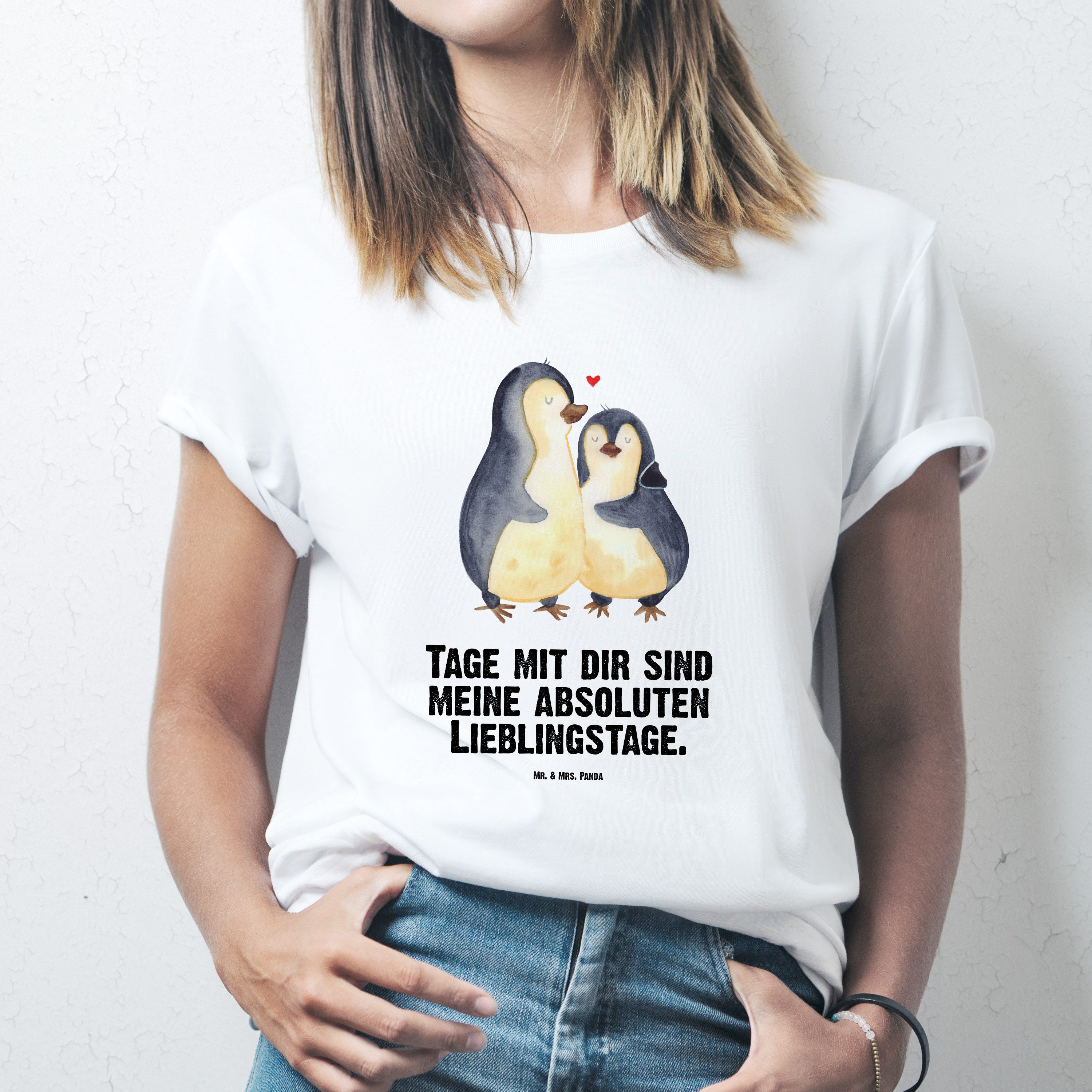 Mr. & Mrs. Panda T-Shirt Pinguin umarmen, Tshirt, Weiß, Tshirt, Motiv T-Shirt, Hochzeit, Shirt (Packung) Übergrößen T-Shirt große Größen T-Shirt T-Shirt XXL