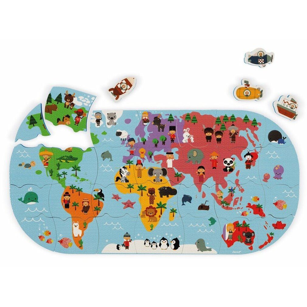 Janod Puzzle Badepuzzle Weltkarte 28 Teile, Puzzleteile