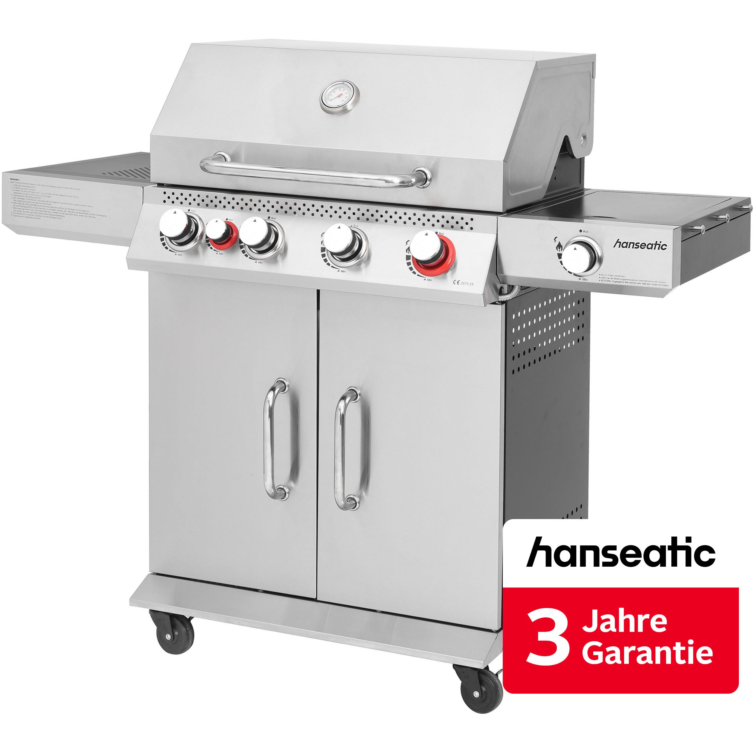 Hanseatic Gasgrill Memphis, 3 x Hauptbrenner, Infrarot-Heck-, Turbo- und Seitenbrenner, inkl. 3 Jahre Herstellergarantie