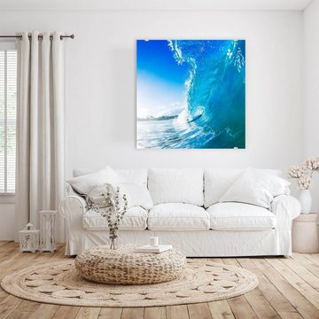 Primedeco Glasbild Wandbild Quadratisch Hohe Welle mit Aufhängung, Natur