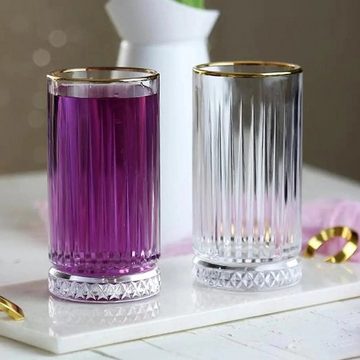 Pasabahce Gläser-Set Elysia Golden Touch, Glas, 4-teiliges Set Long Drink Gläser mit stilvollem Goldrand