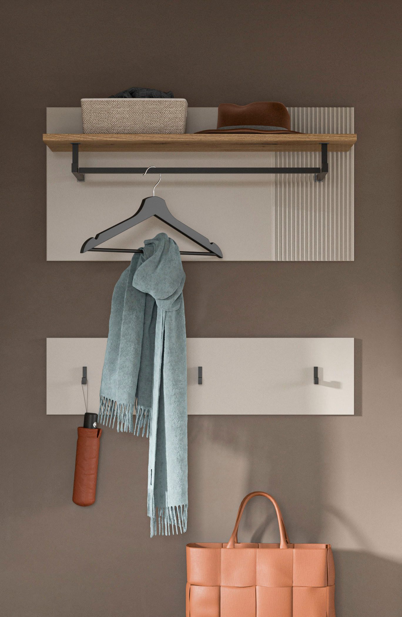 Home affaire Garderobenpaneel EDIL, Breite 80cm, 2-teilig, Hakenleiste & Paneel (moderne Farbkombination, Haken aus Metall), Paneel, Garderobe, Wandboard, Ablage, Wandpaneel