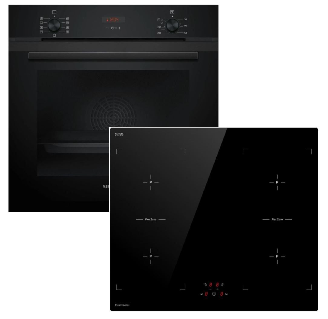 SIEMENS Backofen-Set EcoClean Teleskopauszug + Keenberk Flex-Induktionskochfeld autark 60cm