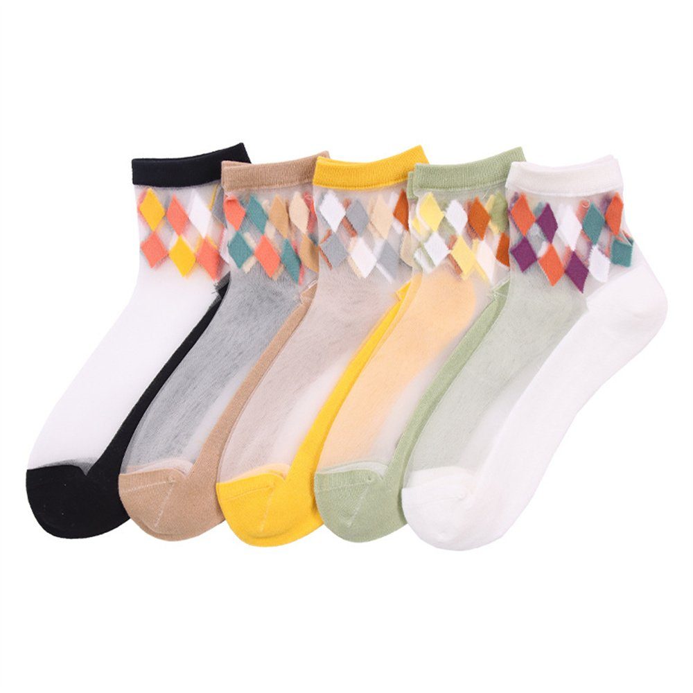 für modische DÖRÖY Frauen, Sommerliche Socken in 5er-Socken Rautenform Strümpfe
