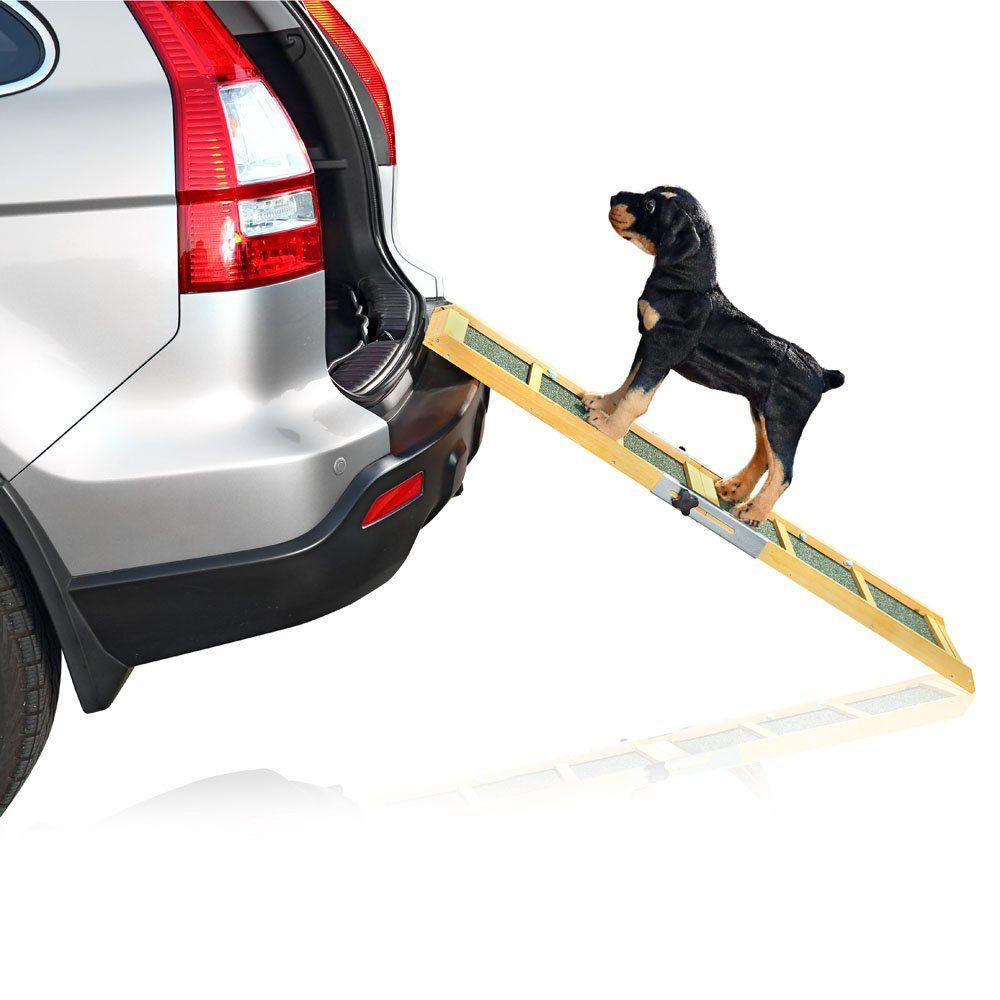 Mucola Hunderampe Hunderampe Auto Teleskop Rampe Einstiegshilfe Autorampe Hundetreppe (Stück, 1-St., Rampe), Vorimprägniertes Fichtenholz und Asphaltmatte