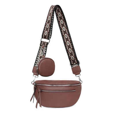 ITALYSHOP24 Bauchtasche Damen Brusttasche Crossover Umhängetasche CrossBody Bag Geldtasche (Spar-Set aus einer Tasche mit einem breitem Muster Stoffgurt/Umhängeband), Bodybag, Handytasche, Hüfttasche, Schultertasche, leicht Gewicht