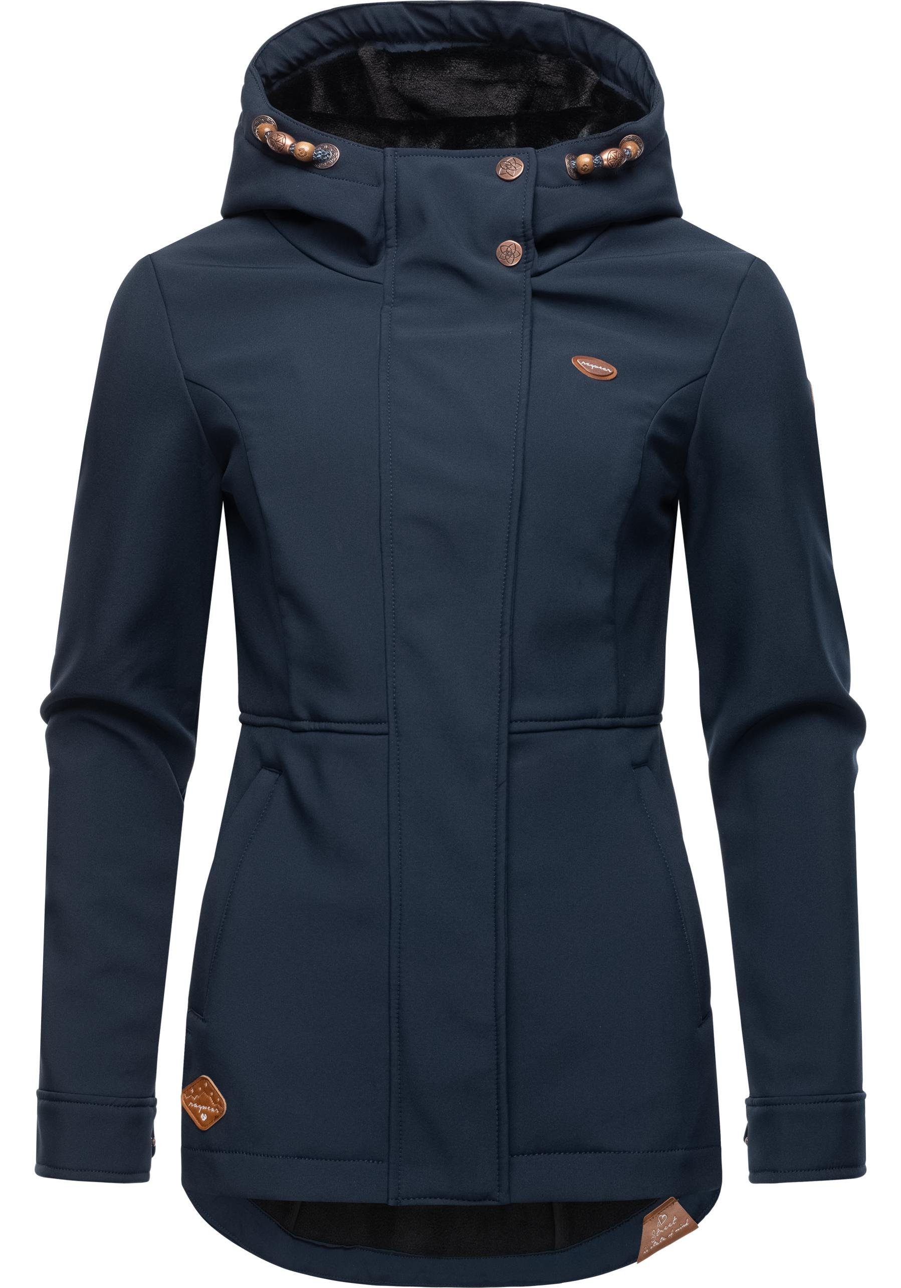 Softshelljacke mit navy Yba Outdoorjacke Damen Kapuze sportliche Ragwear