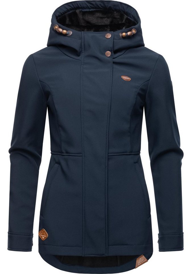 Ragwear Softshelljacke Yba sportliche Damen Outdoorjacke mit Kapuze,  Wasserabweisendes Softshellmaterial, weiches Fleece Futter