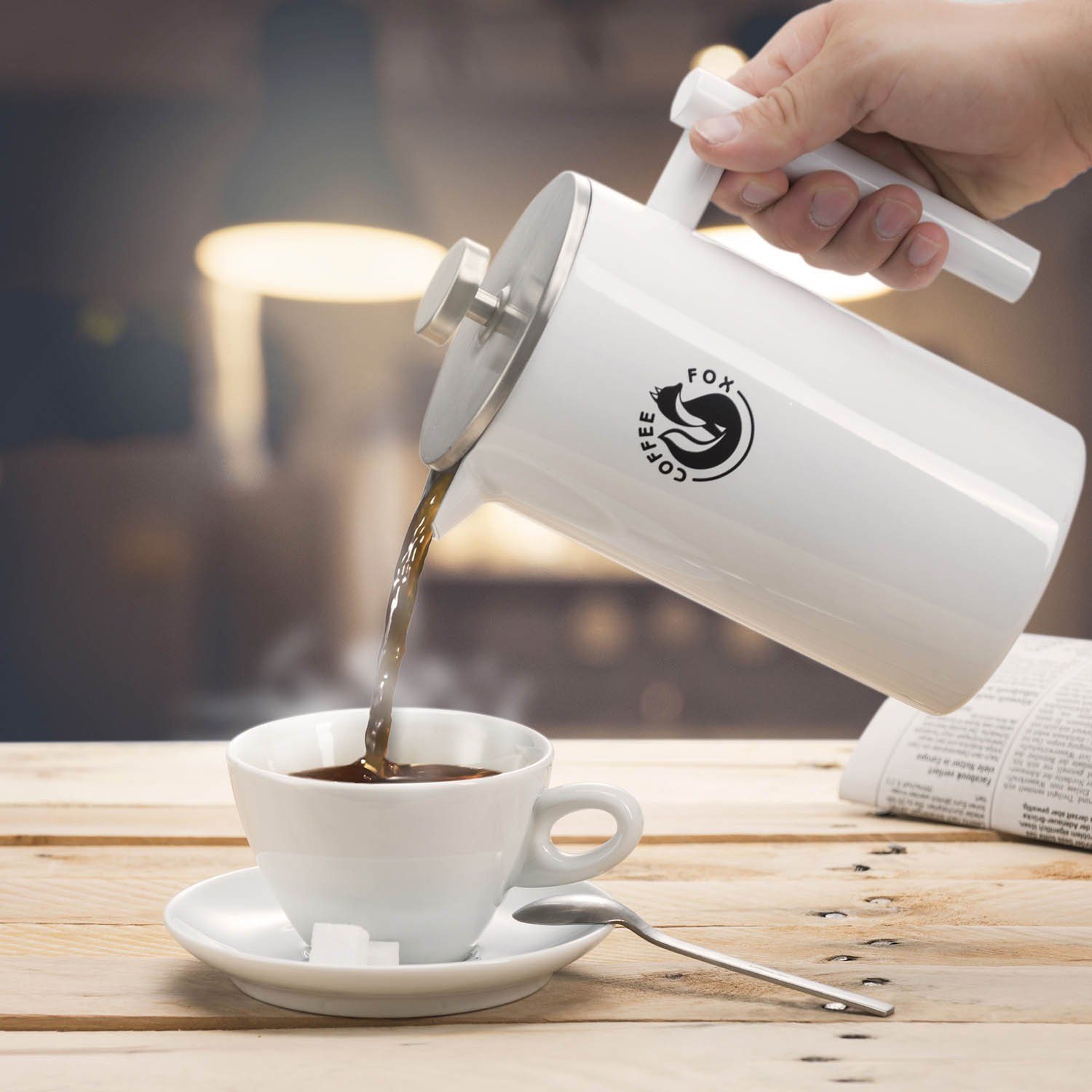 Coffee Fox Френч преси Kanne Kaffeekanne aus doppelwandigem Edelstahl, Pressfilterkanne Französische Kaffeepresse