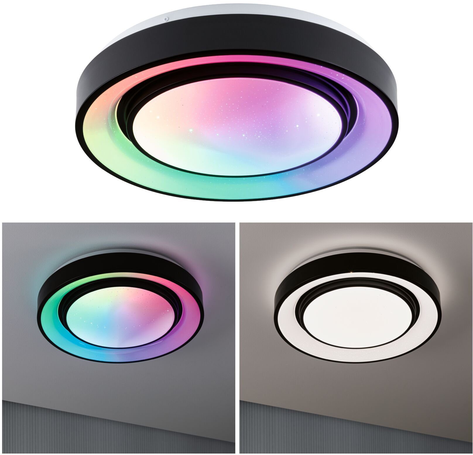 Paulmann LED Deckenleuchte Rainbow Dynamic Weiß/Schwarz 375mm LED TunableWhite fest 230V, RGBW integriert, Tageslichtweiß, 22W