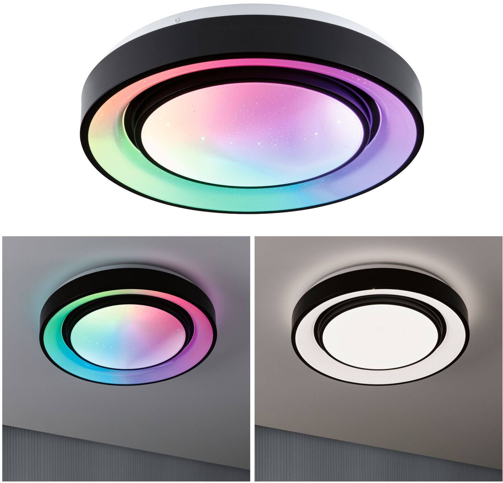Deckenleuchte fest TunableWhite, LED Rainbow Weiß/Schwarz Deckenlampe 375mm statischem integriert, Paulmann und Tageslichtweiß, LED Regenbogeneffekt 230V, dynamischem mit RGBW 22W Dynamic