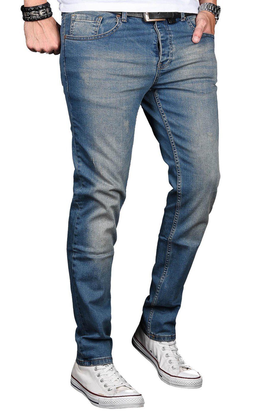 Elasthan blue Salvarini Alessandro mit ASLuca Stretch Straight-Jeans