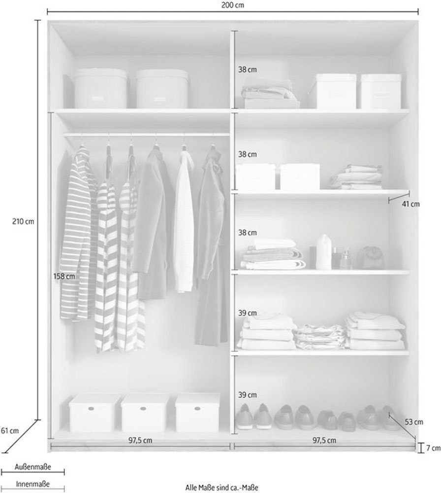 Helvetia Schwebetürenschrank Beta (Beta, 1-St) 200cm monastery eiche Spiegel