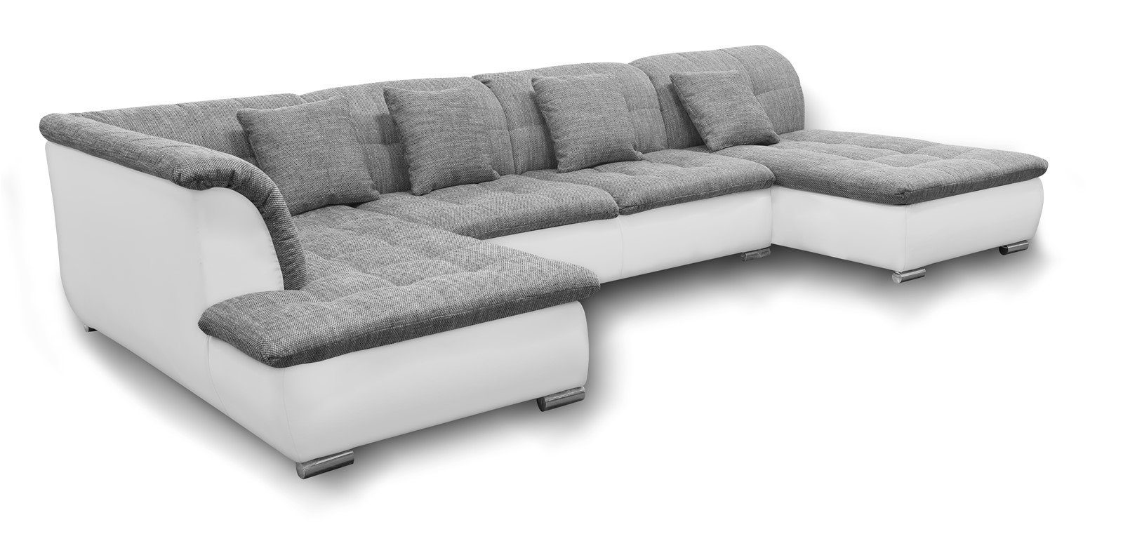 Fun Möbel Wohnlandschaft Couchgarnitur Wohnlandschaft oder inkl. ohne Rückenkissen, 4 NICOLE, Schlaffunktion mit Grau-Weiß