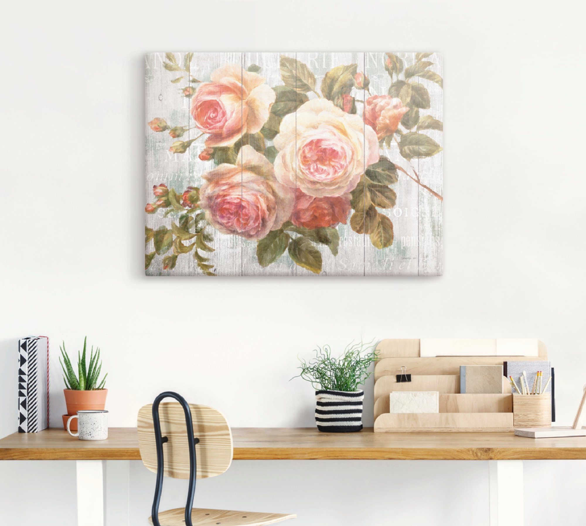Artland Wandbild Vintage Rosen auf Holz, Blumen (1 St), als Leinwandbild, Poster in verschied. Größen