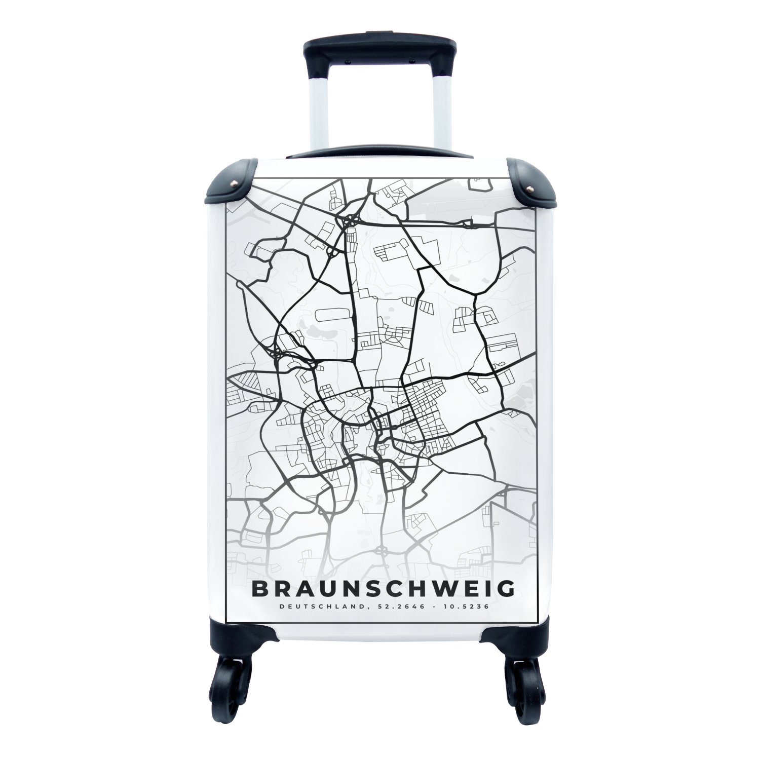 MuchoWow Handgepäckkoffer Braunschweig - Karte Handgepäck rollen, 4 Stadtplan, Reisetasche Reisekoffer Ferien, Trolley, mit - für Rollen