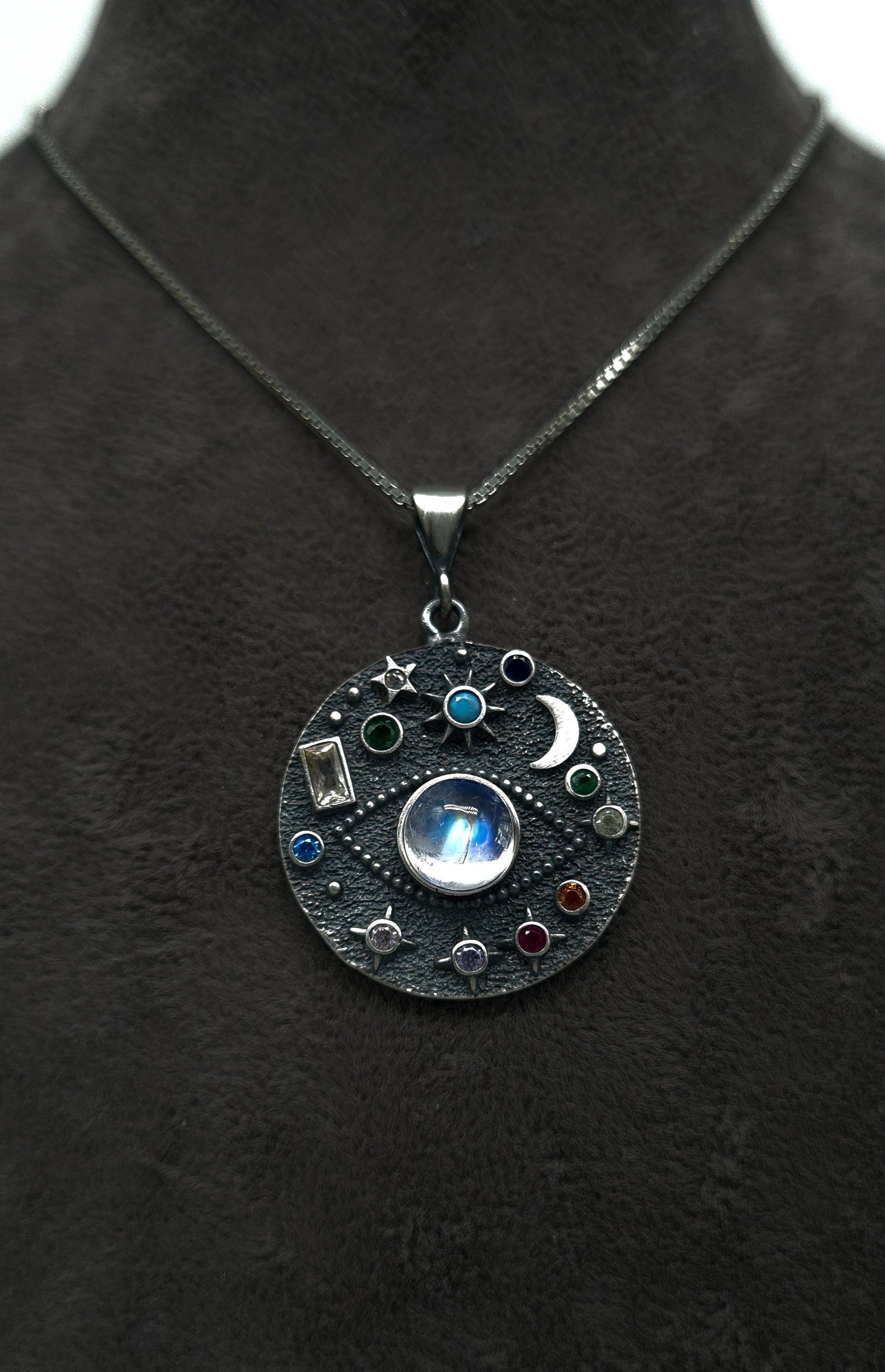 NAHLE Silberkette mystisches Auge mit Mondstein Silber Damen Halskette (inklusive Schmuckbox), 925 Silber Anhänger - rhodiniert