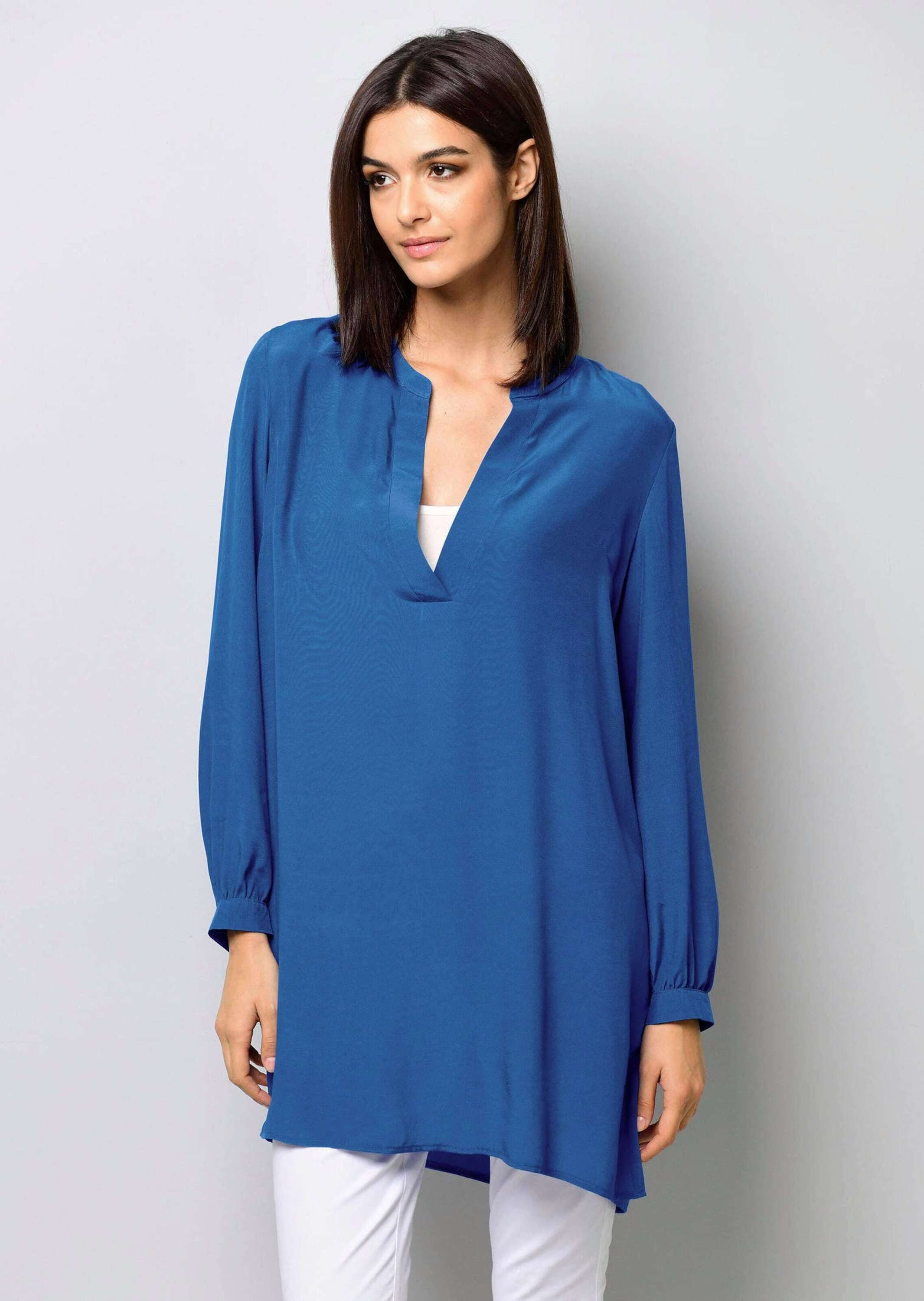 Tunika Longbluse mit V-Ausschnitt