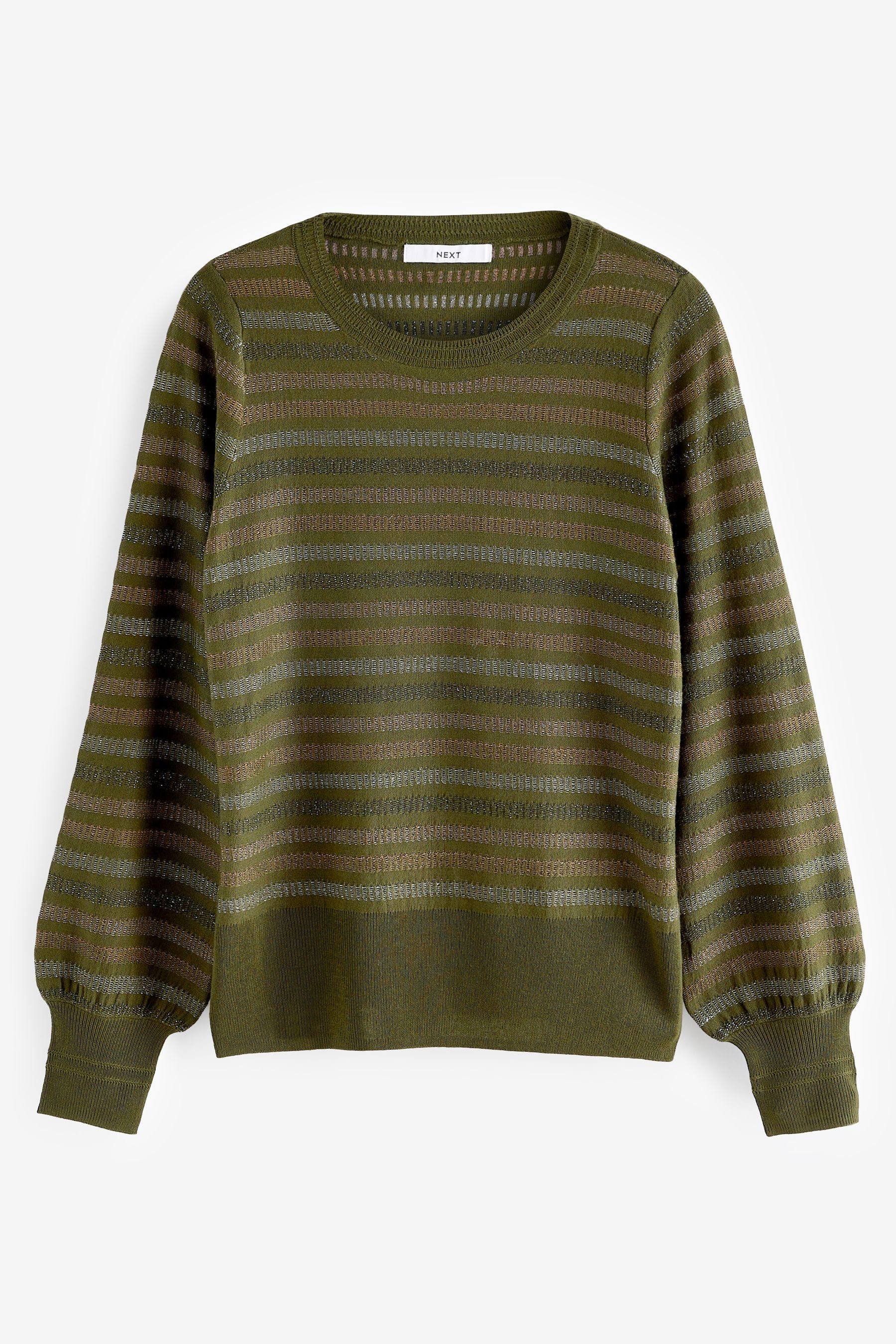 Next Rundhalspullover Pullover mit Rundhalsausschnitt (1-tlg) Khaki Green Sparkle Stripe