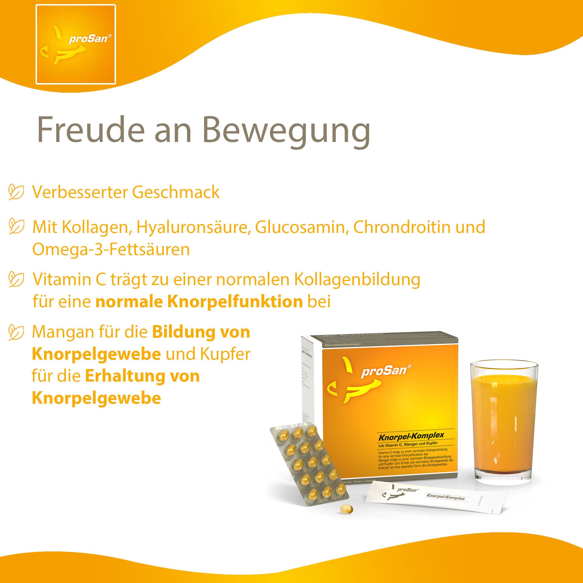 proSan Knorpel-Komplex, Kollagen, Hyaluronsäure, Glucosamin & Chondroitin, Pulver+Kapseln, 30 St., 291 g