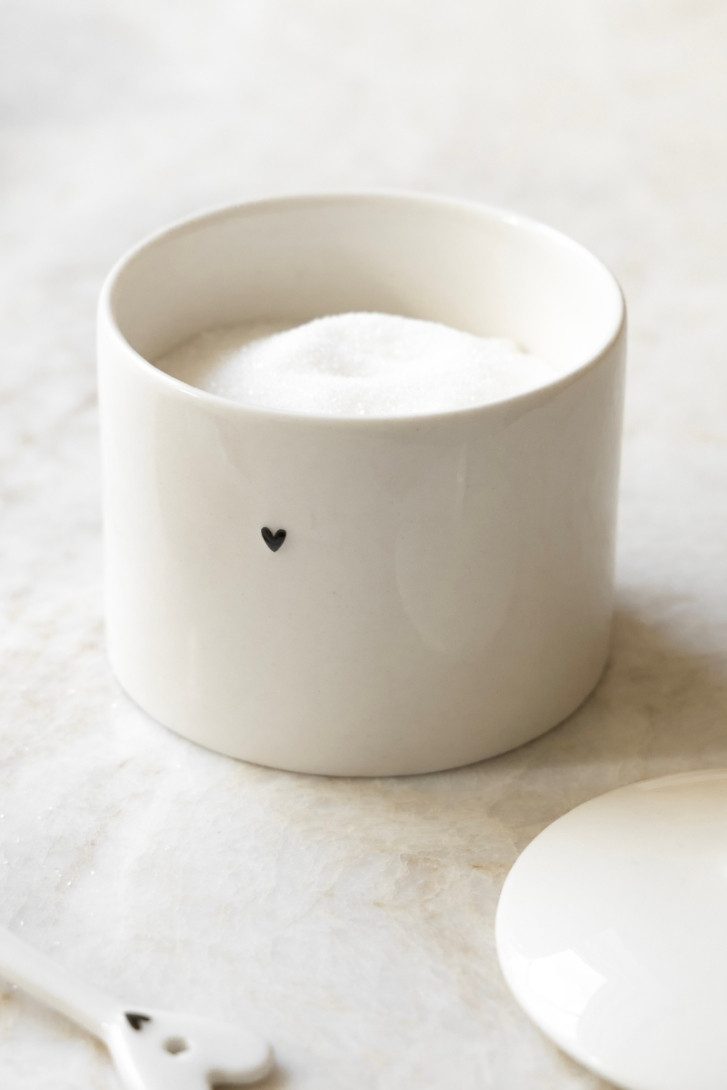 Bastion Collections Geschirr-Set Zuckerdose mit Löffel - HEART - weiß