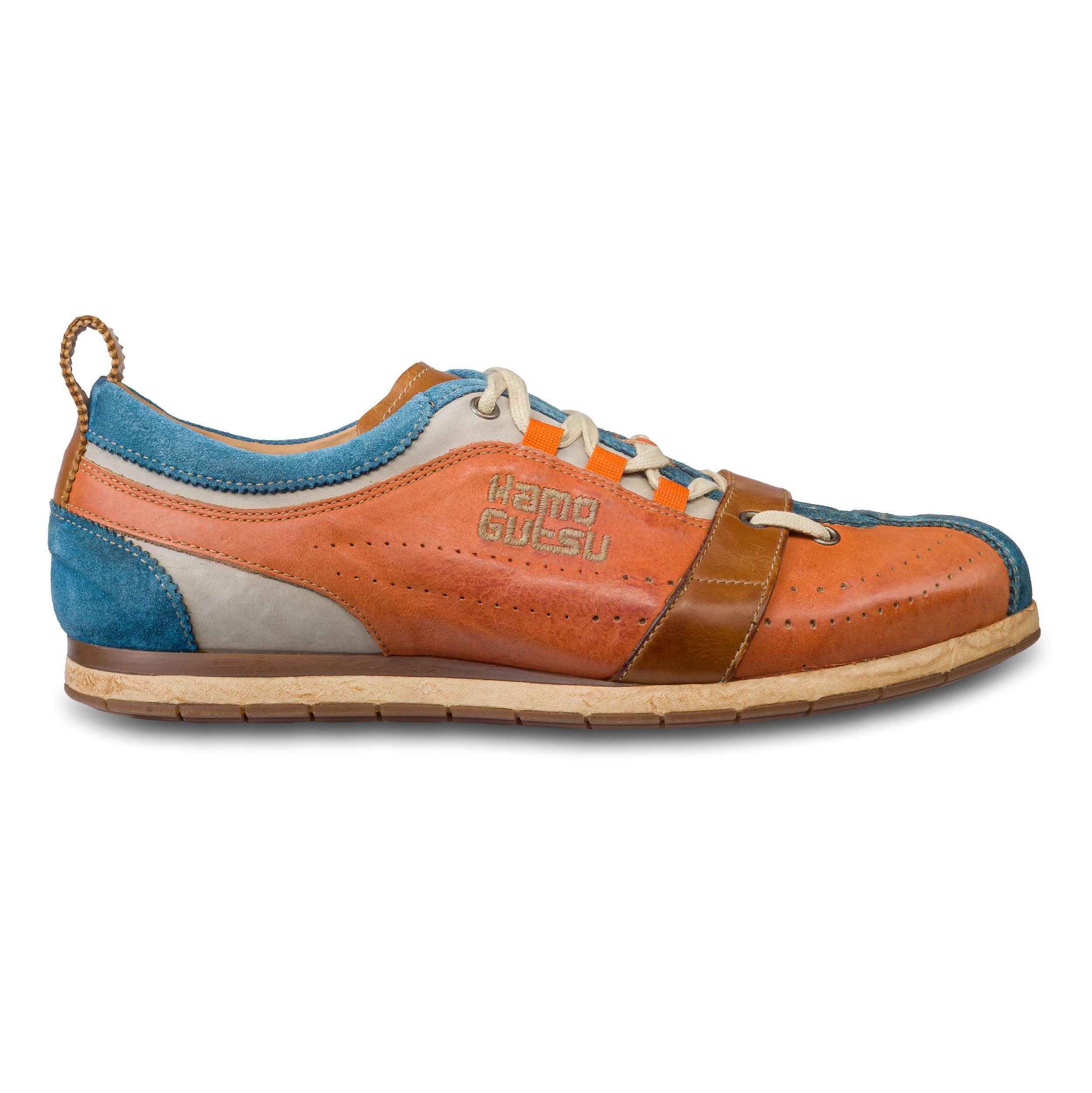 Kamo-Gutsu Herren Sneaker Leder orange/blau (TIFO-017 ice arancio) Sneaker Handgefertigt in Italien
