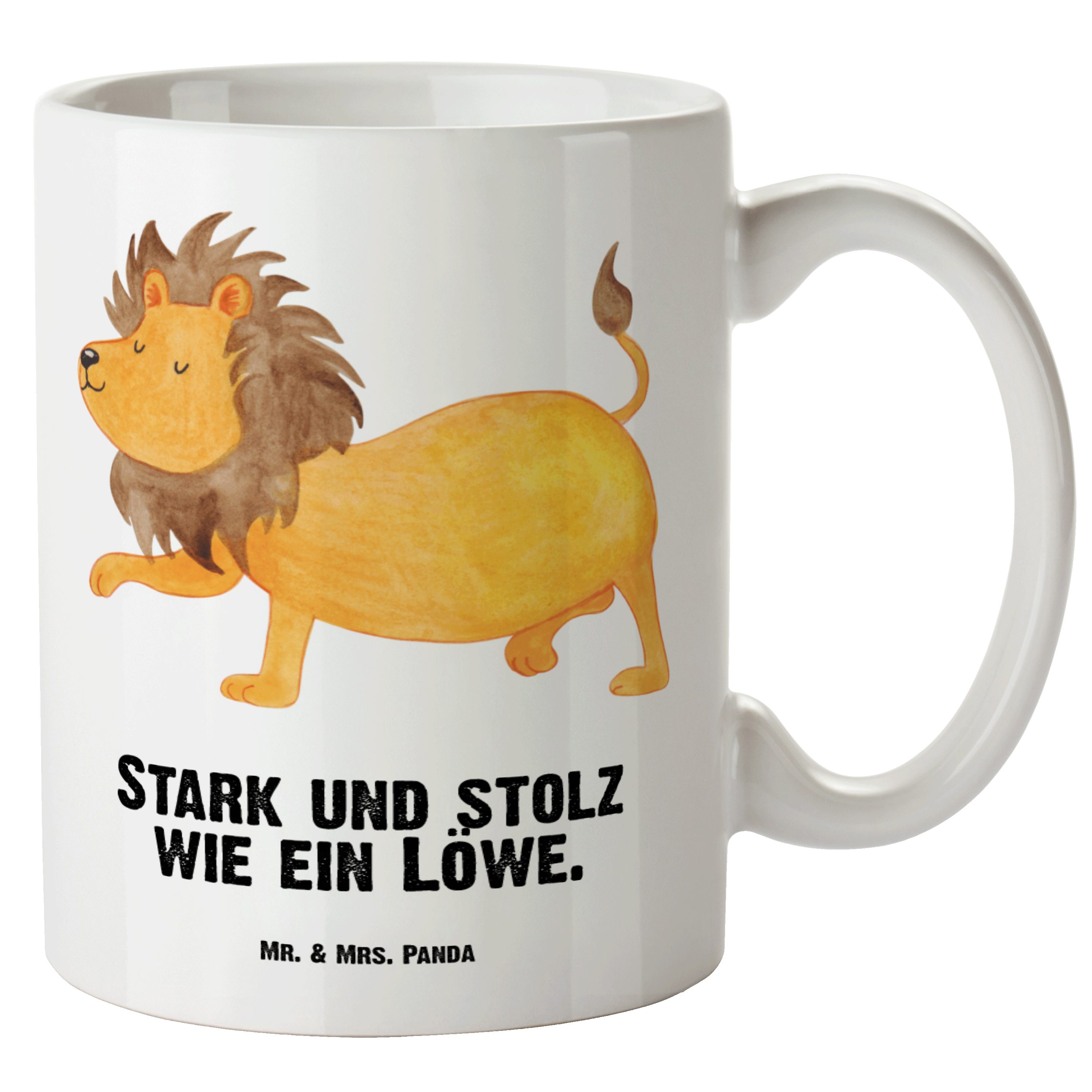 Mr. & Mrs. Panda Tasse Aug, Grosse Sternzeichen - Kaffeetasse, Geschenk, Geschenk Löwe XL Weiß - Tasse Keramik