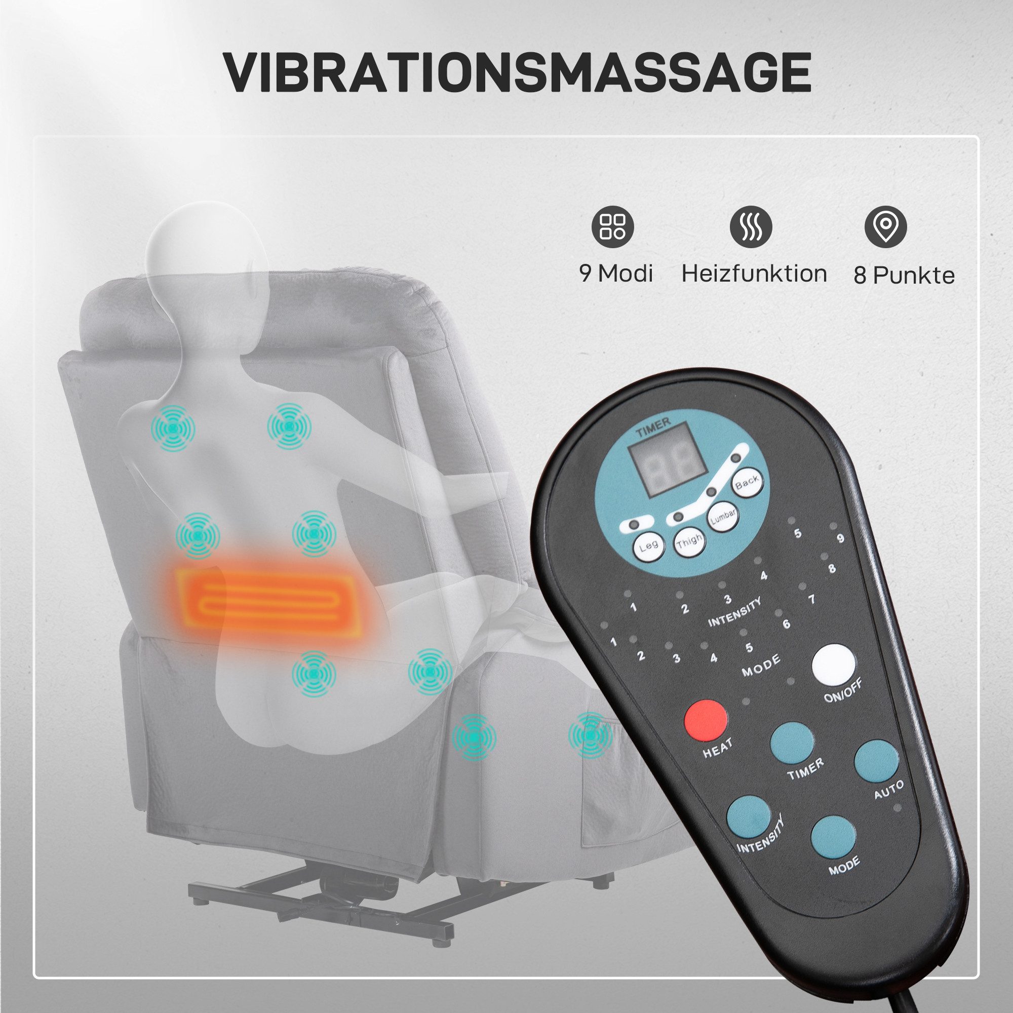 HOMCOM Relaxsessel Aufstehhilfe Elektrisch Fußteil Samtoptik (TV Sessel, 1-St., Relaxsessel), für Wohnzimmer, Schlafzimmer, Dunkelgrau – Bild 5 von 5