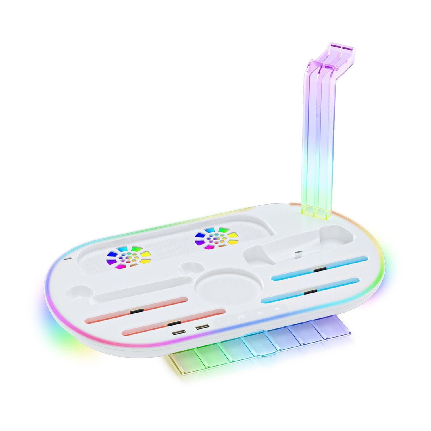 Wigento Für Nintendo Switch 2 RGB Licht Ladestation mit Kühlung Ablage Weiß Stromadapter
