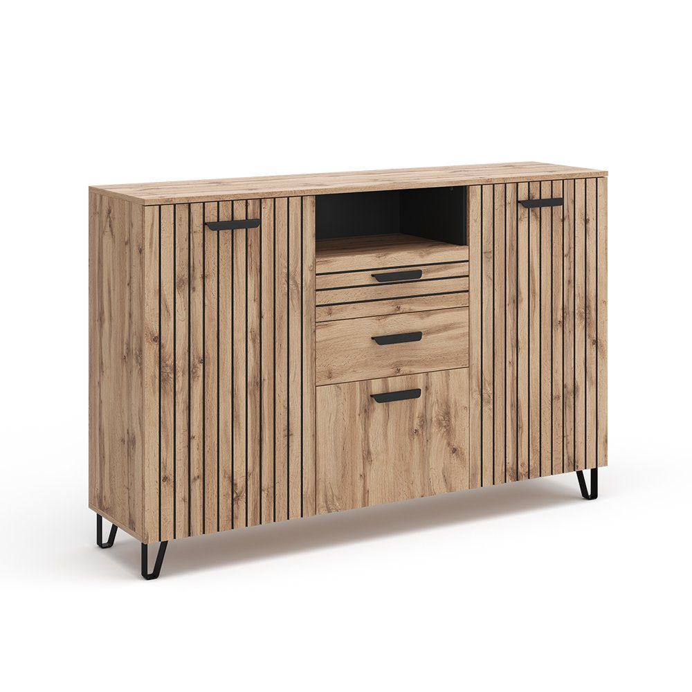 Vicco Kommode Amber, Eiche/Schwarz, 150 x 100 cm