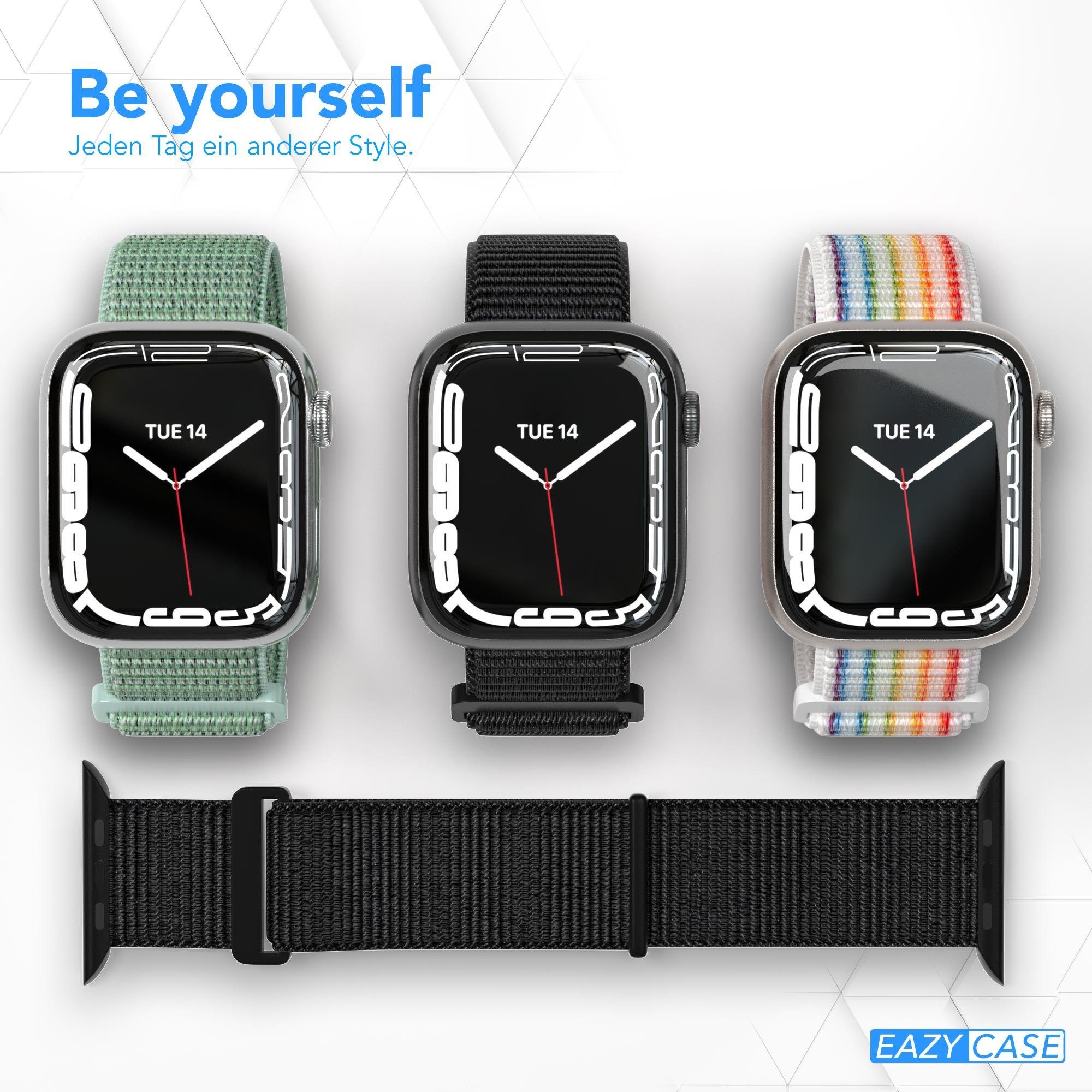 EAZY CASE Uhrenarmband Nylon Band 4 1 3 iWatch 40mm 7 Sport 2 iWatch für SE 38mm 5 Apple 6 Schwarz 8 Ultra, Ersatzarmband flexibel Band 9 41mm