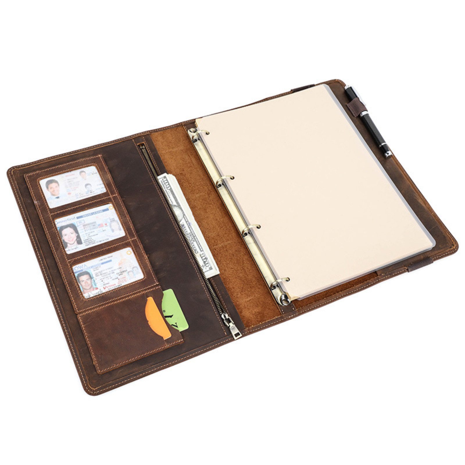 YUBRO-STUDIO Dokumententasche Leder A4 Ringbuch Notizbuchhülle Nachfüllbar für Büro und Business