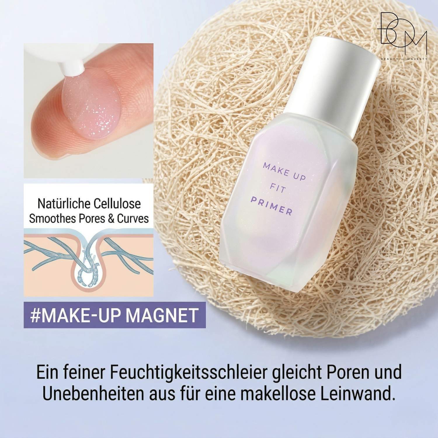 Beauty of Majesty Primer Make Up Fit Primer 30 ml – feuchtigkeitsspendender Primer mit Glow, -Finish, gelige Make-up-Basis für glatte Haut, verfeinert, Poren optisch, für Foundation und BB Cream