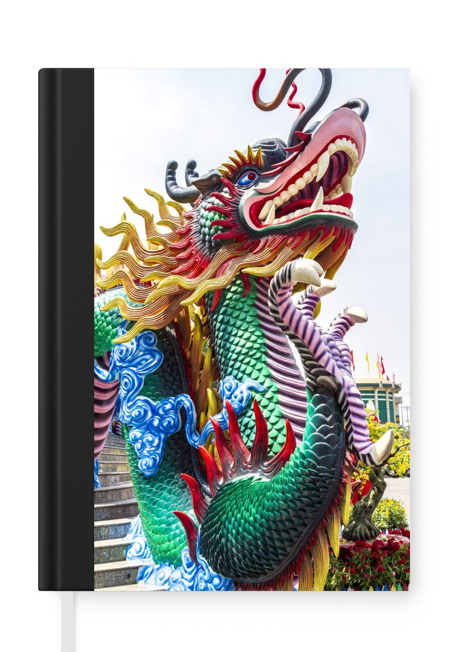 MuchoWow Notizbuch Bunter Drache vor einem Tempel in China, Journal, Merkzettel, Tagebuch, Notizheft, A5, 98 Seiten, Haushaltsbuch