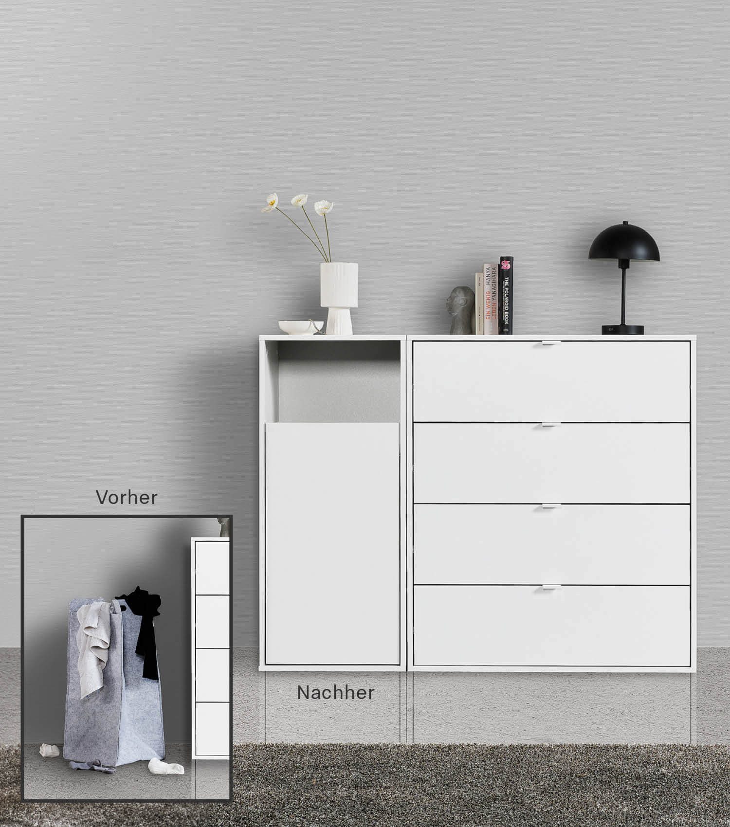 mokebo Wäscheschrank Der Wäschehüter (1-türig) Wäschekorb oder Wäschesammler mit Magnetverschluss in Weiß