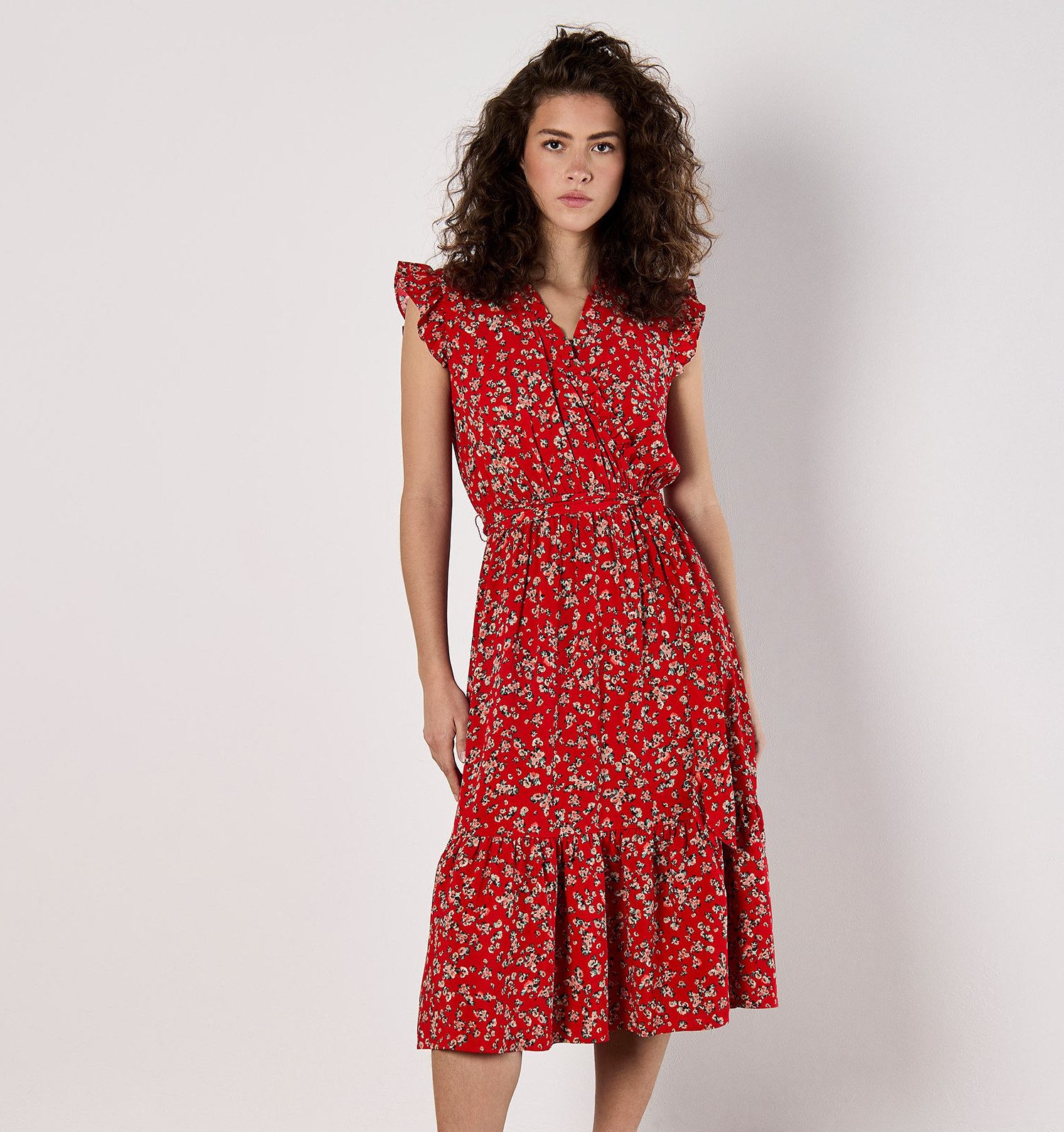 Apricot Druckkleid Geblümtes Bardot-Maxikleid, (2-tlg., Stoffgürtel) günstig online kaufen