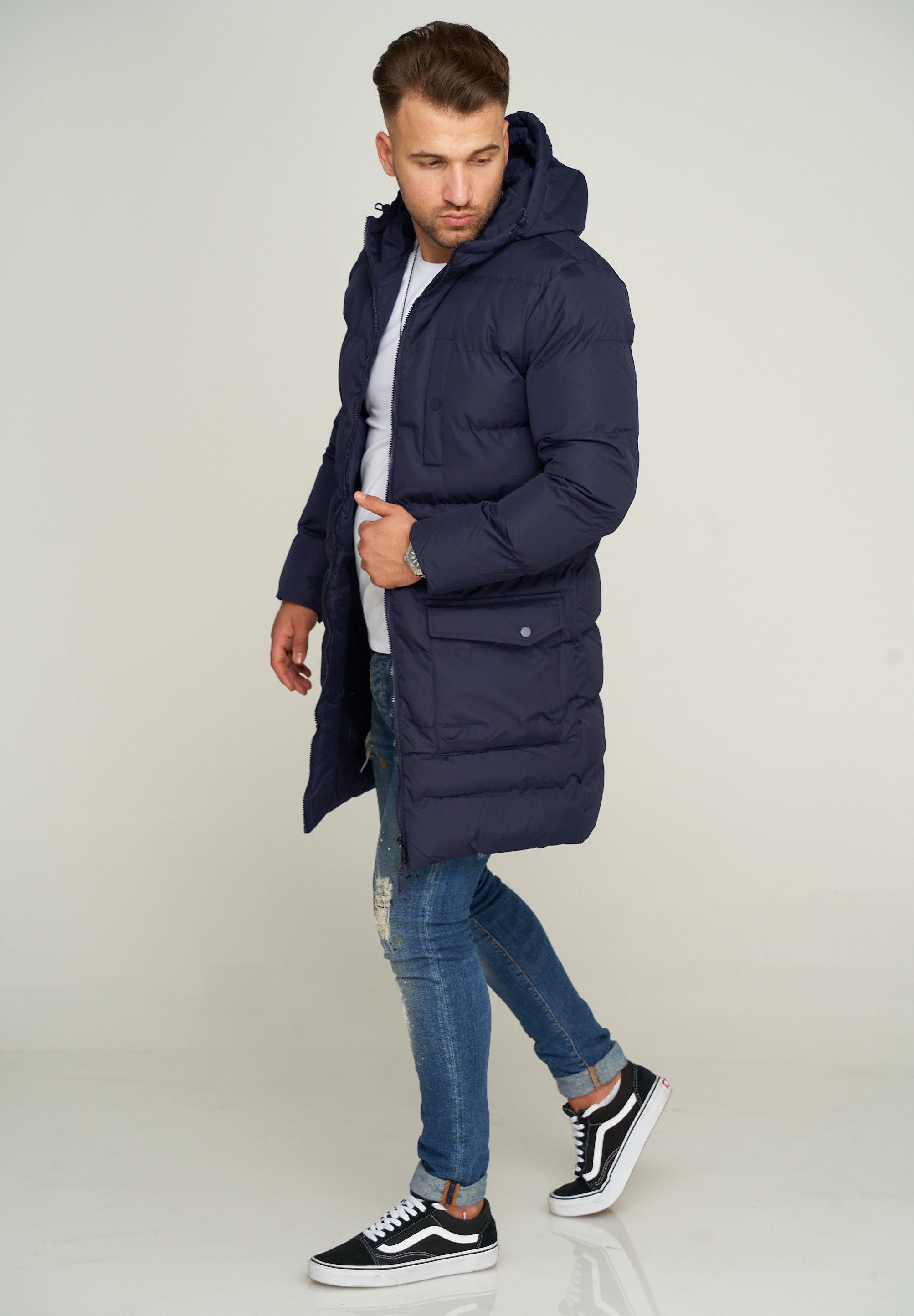 mit Wintermantel Steppjacke Kapuze S2ROROS Navy Pufferjacke warme SOULSTAR Winterjacke Parka