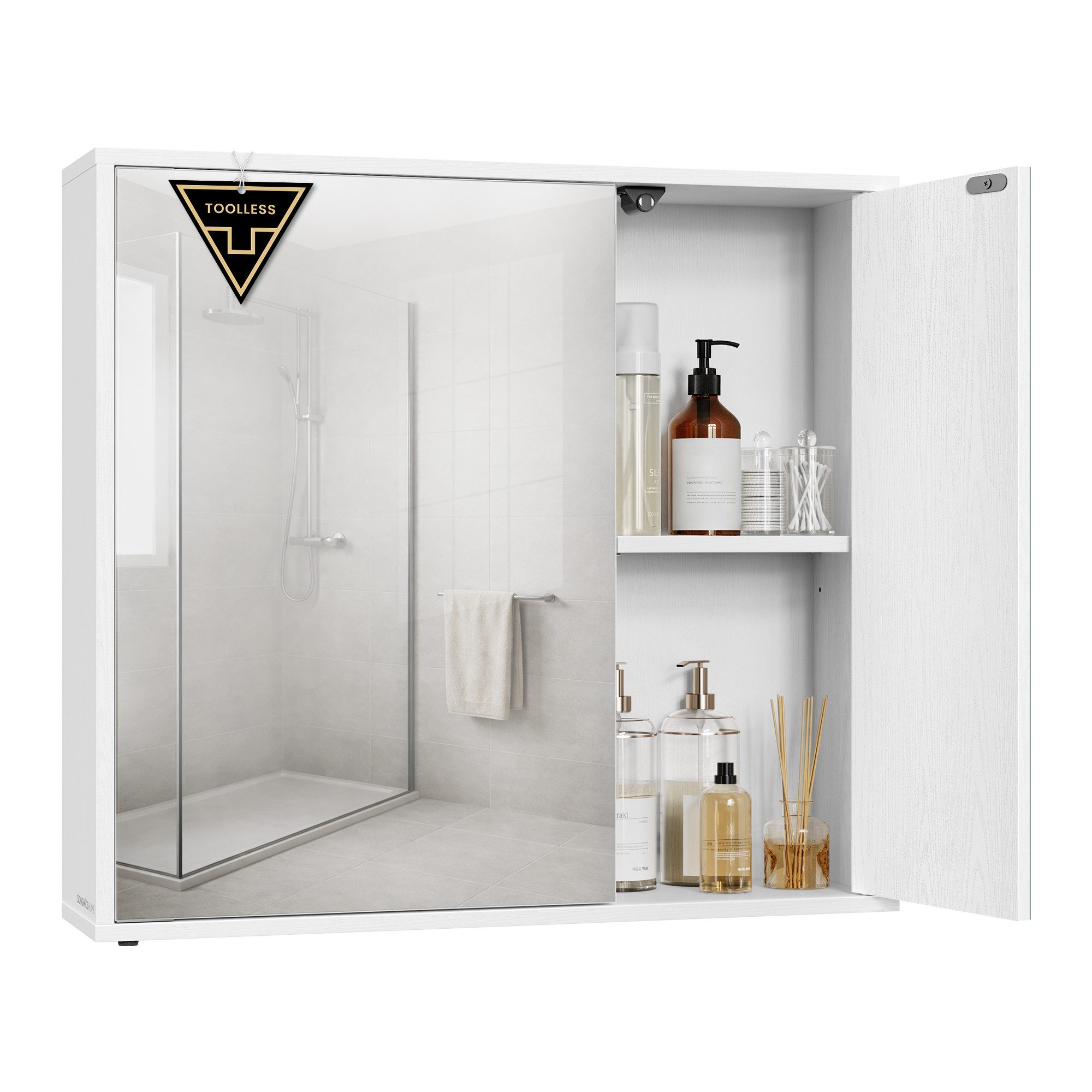 SONGMICS HOME Spiegelschrank Badezimmerschrank verstellbare Ablagen 15 x 60 x 55 cm, superschnelle Montage, modern, Badspiegel