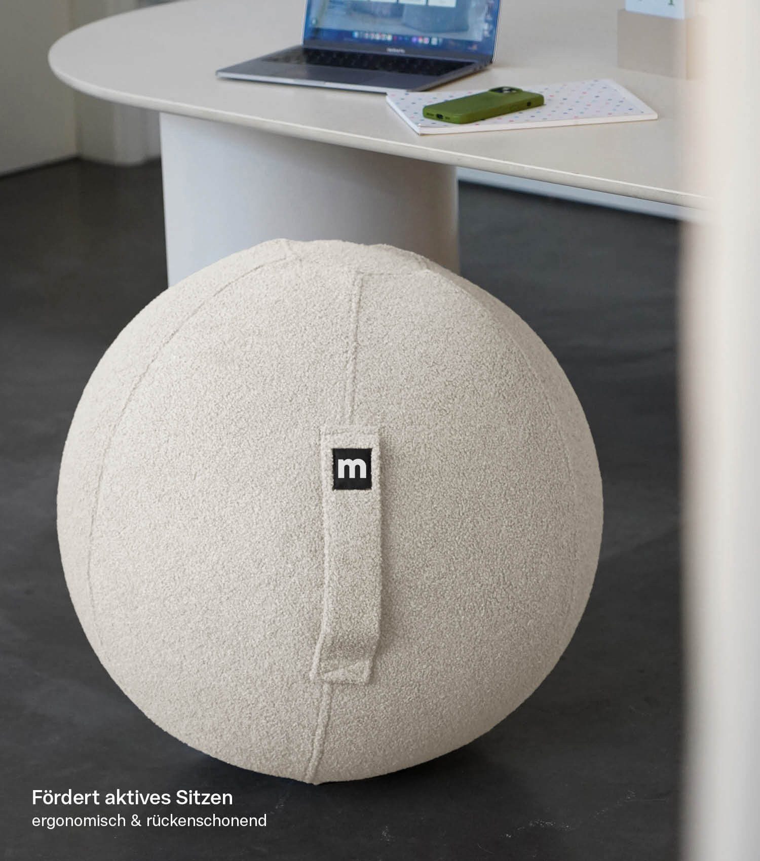 mokebo Sitzball Der Runde (mit Stoffbezug), Made in Germany, ergonomischer Hocker, Büro, Homeoffice in Grau
