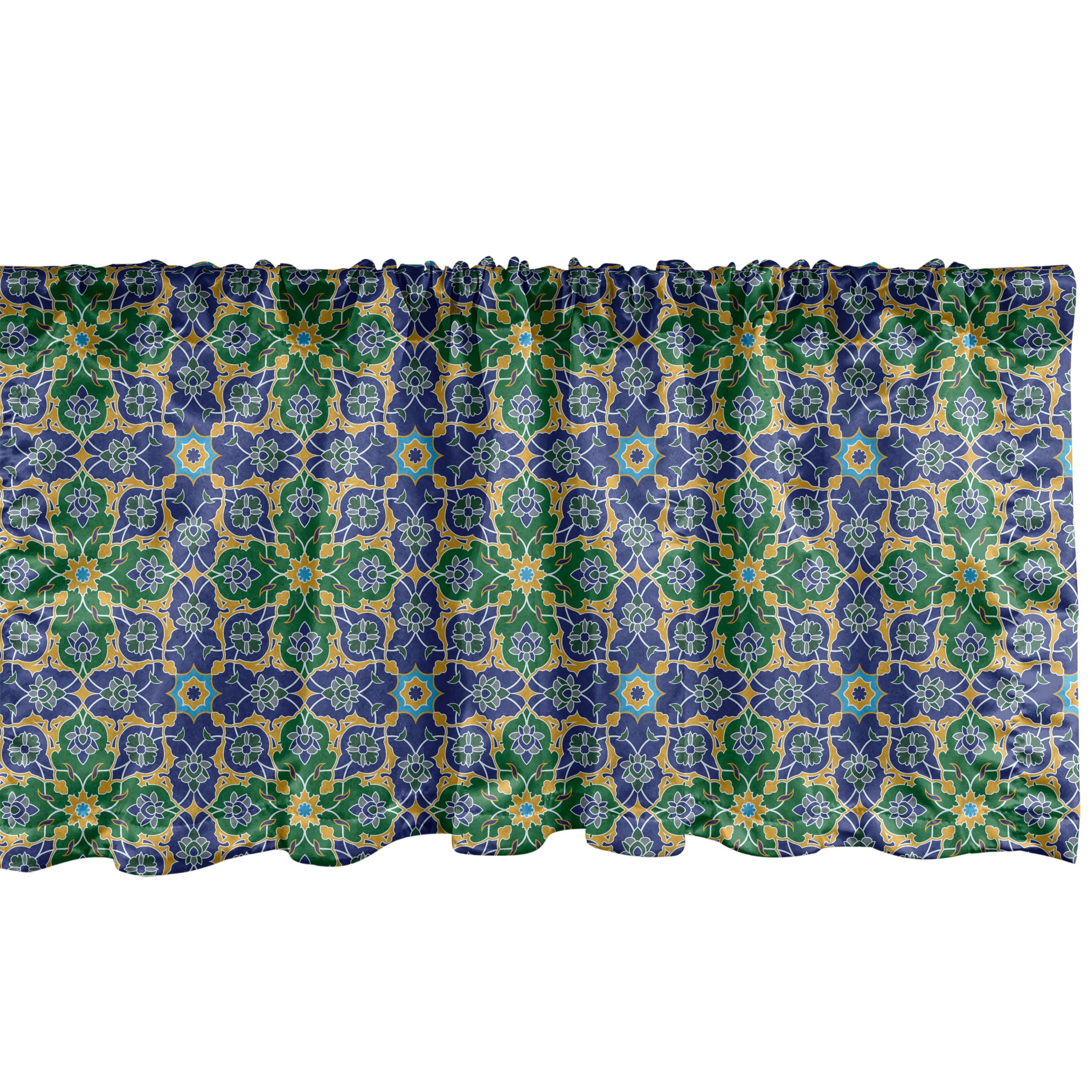 Scheibengardine Vorhang Volant für Küche Schlafzimmer Dekor mit Stangentasche, Abakuhaus, Microfaser, Ethnisch Oriental Damast